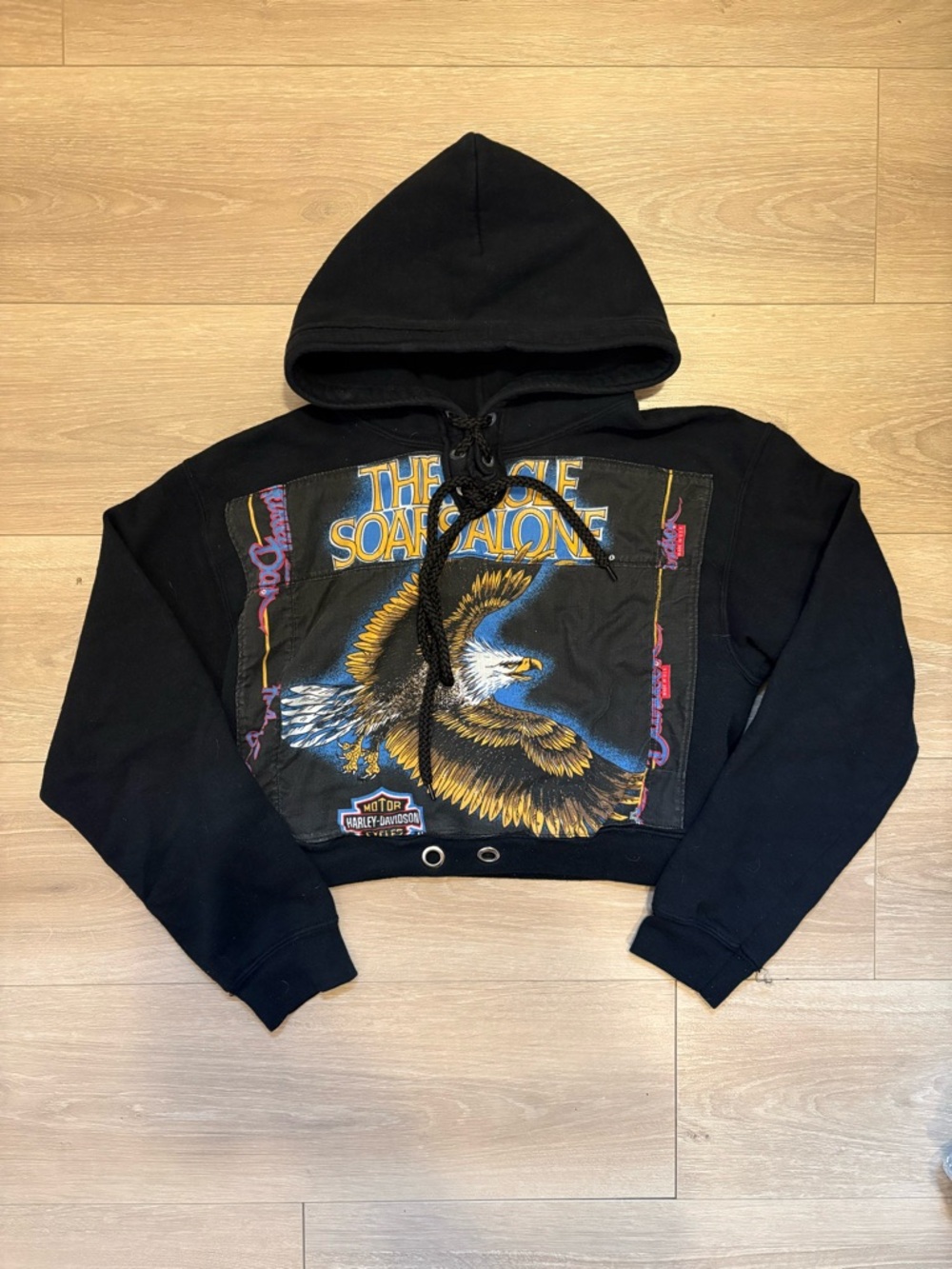 Upcycled Vintage Harley Davidson Cropped Hoodie